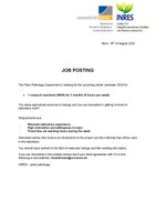 Plant Pathology  - 1 research assistant (WHK) for 5 months (9 hours per week